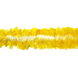 Rocking Party Yellow & White Translucent Christmas Tree Tinsel Easter Flat Frayed Decoration (2 Meters)