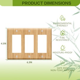 Kyvita 3 Gang Rocker Wallplates, Bamboo Switch Plate Covers Decorative, Light Switch Plate Outlet Cover for Bedroom Kitchen Home.