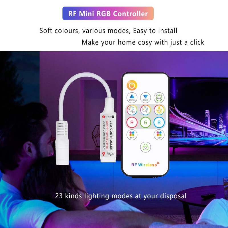 Taikuwu RF Mini RGB LED Controller with 13 Button Remote