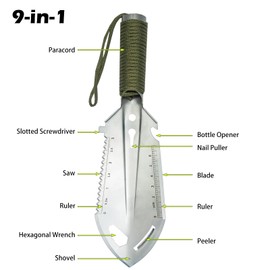 Tentogala 2 Pack Samll Survival Shovel, 9 in 1 Mini Camping Shovel, Ultralight Backpacking Trowel Shovel, Backpacking Gear for Hiking, Camping and Survival Bags (Silvery)