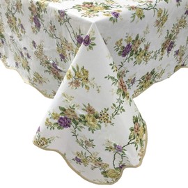Artisan Flair Outdoor Tablecloth Flower Flannel Backed Vinyl Tablecloth, Scalloped Edged Vintage for Kitchen Table Cover Square-60