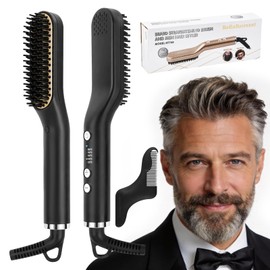 Focenat 2 in 1 Beard Straightener for Men, Mini Straightener, 5 Heat