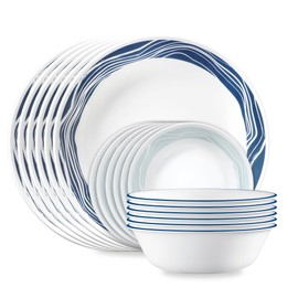 Corelle Vitrelle 18-Piece Service for 6 Dinnerware Set, Triple Layer Glass and Chip Resistant, Lightweight Round Plates and Bowls Set, Acadia