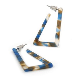 Triangular Acrylic Hoop Earrings In Blue/Brown/45mm L/Trendy