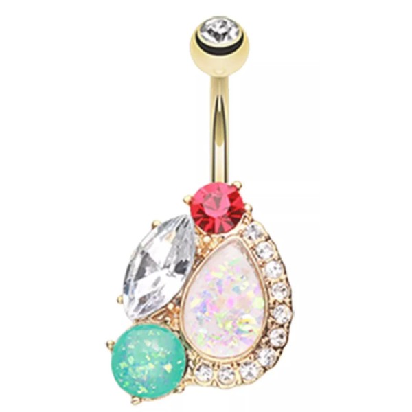 Body Accentz Belly Button Ring Navel Golden Sparkle Opal Teardrop