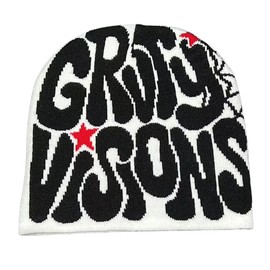 Rvnsu Y2K Beanies Letter Printing Knitted Hat Fashion Hip Hop Trend Beanie Winter Warm Woolen Hat for Women Man Pullover Hat, White, One Size