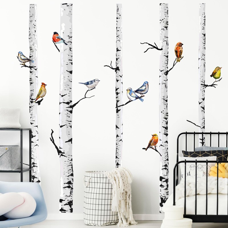 Supzone Large Birch Tree Wall Decals 5 White Tree Forest