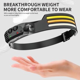 LED Headlamp Rechargeable - 230° COB Super Bright Head Lights for Forehead, Hard hat Light Strap for Adults - USB Headband Flashlight for Ourdoor, Working, Hiking, Running, Camping, Fishing Gear:_OP-009 Black_WH & RD