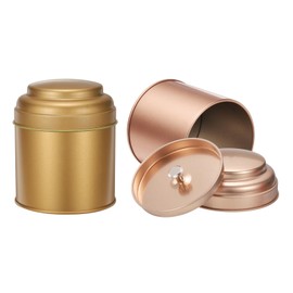 sourcing map 2 Pcs Tea Tins Canister with Airtight Double Lids, 8 oz Small Round Tin Can Box, Kitchen Canister Containers for Loose Tea Coffee Candy Spices, Bronze Gold, Rose Gold