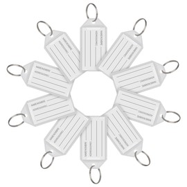 Hotgod 100 Pcs White Plastic Key Tags with Split Ring Label Window Id Luggage Tag Key Ring Keychain