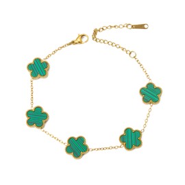 CJL CANKIRA 18K Gold Plated Clover Lucky Charm Bracelet for Women - Four Leaf Clover Jewelry Trendy Gift for Her Stainless Steel Fashion (Green)