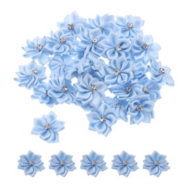PATIKIL 1.2 Inch Small Ribbon Flowers, 100 Pcs Satin Ribbon Flowers Mini Fabric Flowers for Crafts DIY Wedding Ornament Appliques, Light Blue