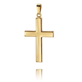 JEVELION Cross Pendant Large Design in High Gloss Polished Gold Cross for Men as Necklace Pendant + Jewellery Case, Gold-plated