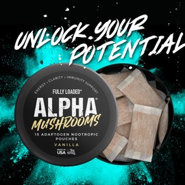 Fully Loaded Alpha Mushroom Pouches - Adaptogen Nootropic Pouches (5-Pack, Vanilla) - Lion's Mane, Cordyceps, & Chaga - 5 cans, 15 Pouches per can - Functional Mushrooms - Made in The USA