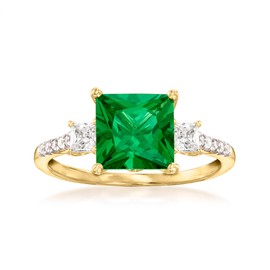 Ross-Simons 3.00 Carat Simulated Emerald and .38 ct. t.w. CZ Ring in 18kt Gold Over Sterling. Size 7