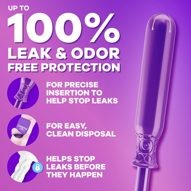 Tampax Radiant Tampons Multipack, with LeakGuard Braid, Light/Regular Absorbency, Unscented,