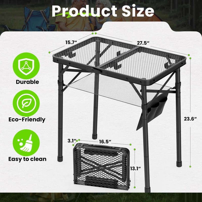 WildFinder Folding Camping Table, 3 Adjustable Height Max 27.5" Portable