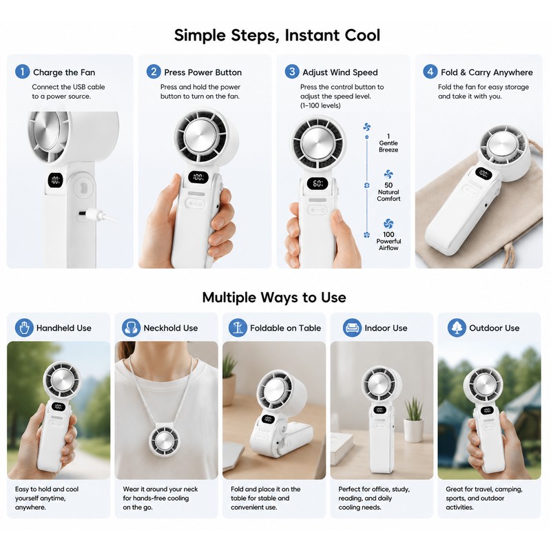 Portable Handheld & Neck Refrigeration Fan for Outdoor Cooling –