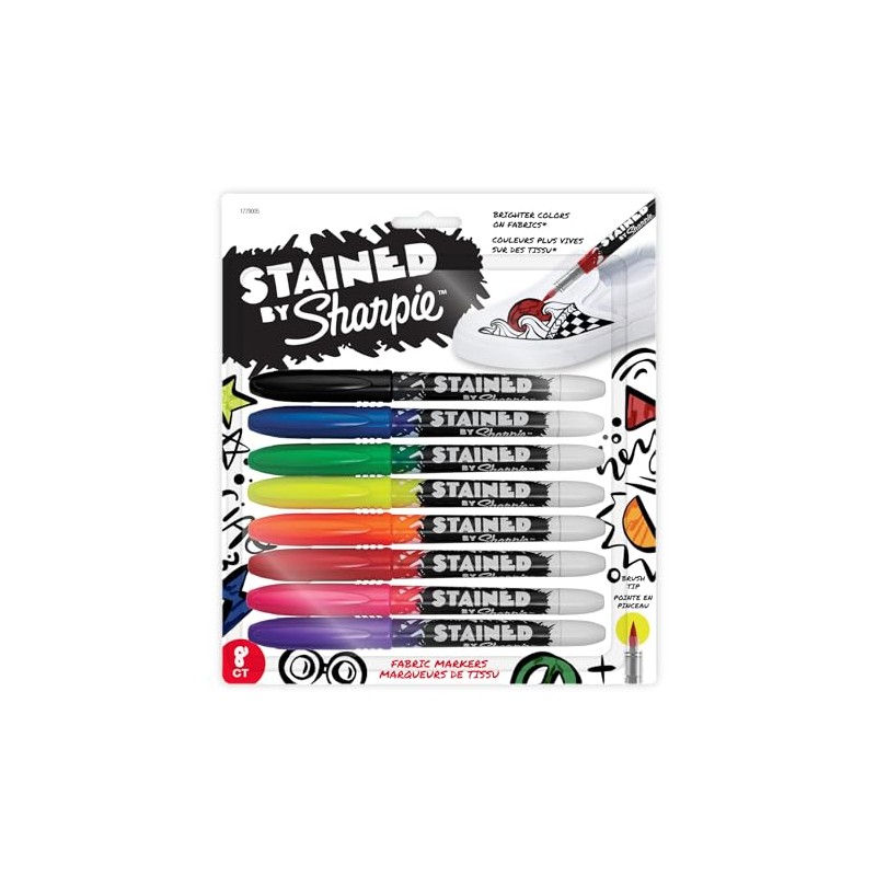 Sharpie Stained Permanent Fabric Marker, Assorted, 8-Pack (SAN1779005)