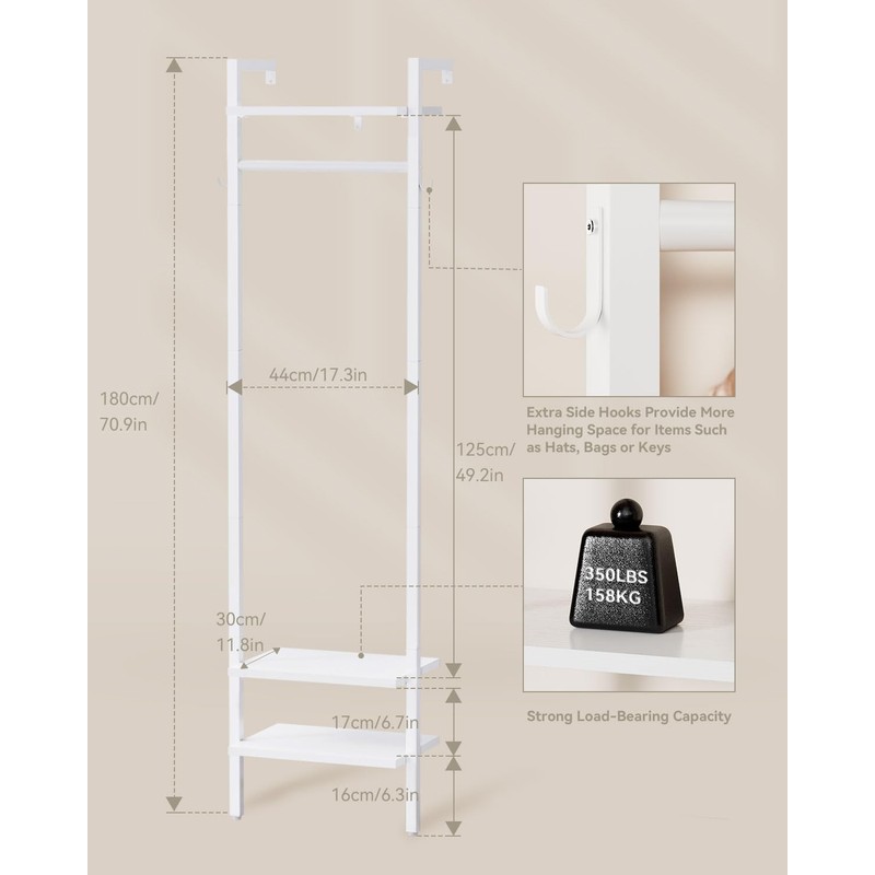 YMYNY Coat Rack Wall Mounted, 70.87H Clothes Garment Rack, Freestanding