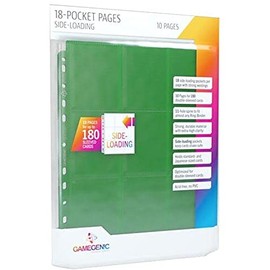 18-Pocket Pages Side-Loading (10 Pack) | Holds Standard and Japanese Cards | Durable Trading Card and Collectible Card Game Organizer | Optimized for Double-Sleeved Cards | Green | Made by Gamegenic