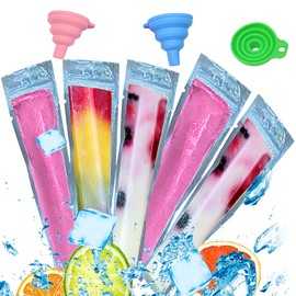 AWEELON 120PCS Disposable Popsicle Bags with 3 Foldable Funnels Freeze Ice Pop Bags, 2 x 11”