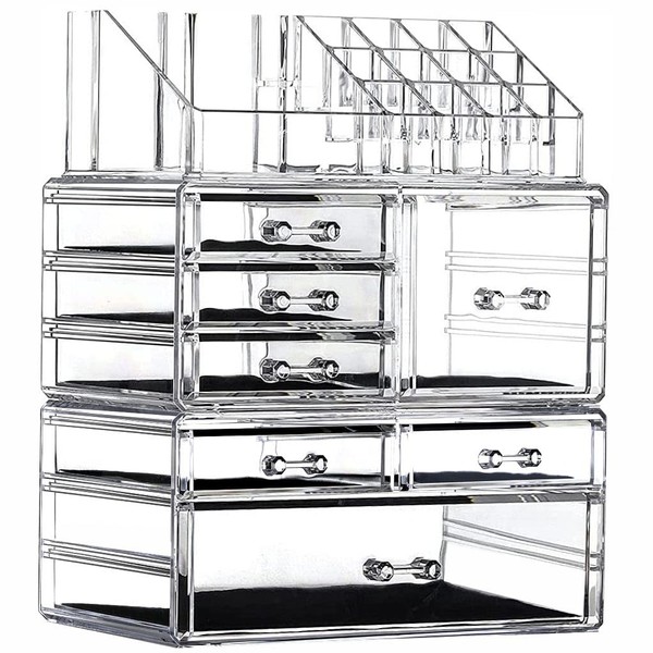 Cq acrylic Makeup Organizer Skin Care Large Clear Cosmetic Display Cases Stackable Storage Box With 7 Drawers For Vanity,Set of 3
