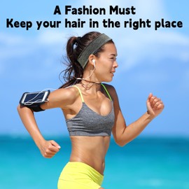 Wide Black Headbands for Women Men, VLYX 2 Pieces Fashion Headbands for Women Hair, Soft Fabric Stretchy Hair Bands for Makeup, Yoga, Running (Black & Grey)