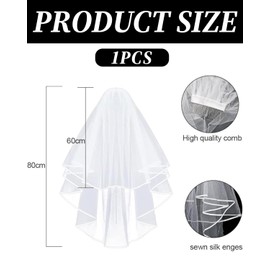 WUNZILO Bridal Veil, Bridal Wedding Veil, 2 Animal White Bridal Wedding Veils with Comb, Simple Fingertip Veil, Bridal Wedding for Bridal Hen Party Decoration, Veil 60 cm, 80 cm