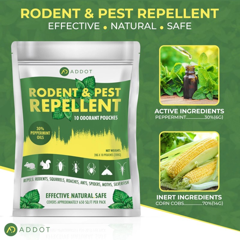 ADDOT Natural Peppermint Oil Mouse Repellent – 10-Pack, 40g Each