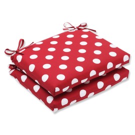 Pillow Perfect Outdoor/Indoor Polka Dot Square Corner Seat Cushions, 18.5 in. L X 16 in. W X 3 in. D, Red, 2 Pack