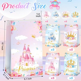 Nezyo 32 pcs Princess Prince Favor Bags Princess Crown Castle Party Bags include 4 Style Sticker Handles Candy Goodie for Gender Reveal Bridal Shower Wedding Supplies