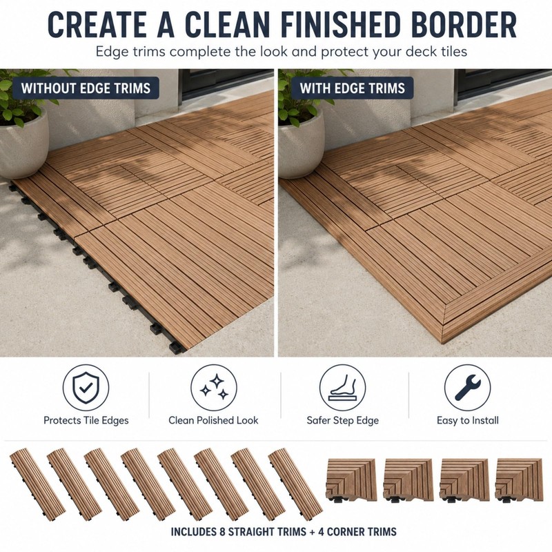 Ripeng Teak 12 Pack Wood Deck Tile Edge Trim Set