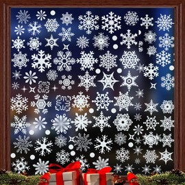 Christmas Window Snowflake Stickers, 93 PCS Reusable Christmas Window Decorations Double Sided Xmas Window Stickers Scene for Glass