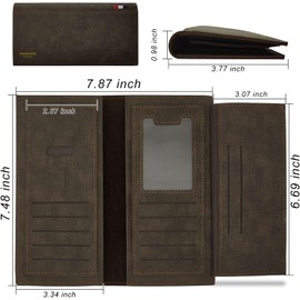 FuninCrea Men's Leather Large Wallet Men's Long Wallet Men's Wallet with Cion Pocket, Wallet Men's Multiple Slot 12 Card Slots and 4 Long Slots, brown, Casual