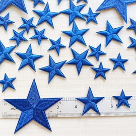 Zlettery 30pcs Blue Star Iron on Patches, 3 Sizes Star Embroidered Patches for Clothing, Jackets, Hats,Backpacks, Jeans