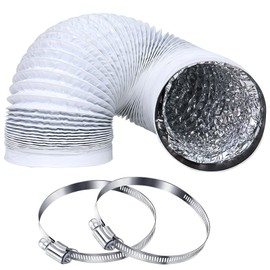 ShnminEU Exhaust Hose, Diameter 100 mm, 3 Metres, White, Aluminium Pipe, Ventilation Hose, Flexible PVC Hose with 2 Stainless Steel Hose Clamps (White, Diameter 100 mm, 3 Metres)