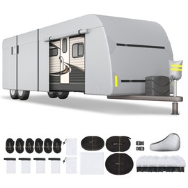 YOLENY 27'-30' Travel Trailer RV Cover, 300D Windproof Rip-Resistant Anti-UV Camper Cover with Jack Cover Storage Bag Repair Patches and Tire Covers