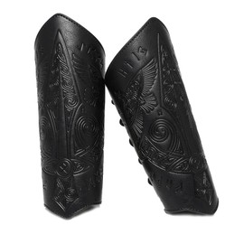 Brazaletes de piel medieval, espada de piel punk, estilo vikingo, estilo clásico, renacentista, caballero, piel, 1 par, color negro