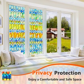 Beautyhero Window Privacy Film, Faux Stained Glass Window Film Heat Blocking 99% Anti UV, Removable 3D Colorful Decorative Sunset Glass Covering,16.9”*118.1”