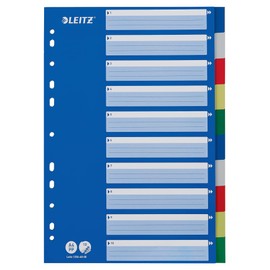 Leitz Register für A4, Deckblatt aus Karton und 10 Trennblätter mit Taben aus Kunststoff, Mehrfarbig, 12566000