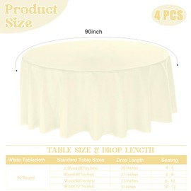 JALANCY 4 Pack 90 Inch Round Tablecloth Polyester Table Cloth for Round Tables Washable Table Covers for Wedding Dining Table Buffet Parties Banquet Decor（Beige）