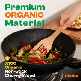 Riveira Cherry Wooden Spoons for Cooking Set of 6 – Natural Cherry Wooden Cooking Utensils, Wooden Spatula, Wooden Spoon - Premium Quality Wooden Utensil Set for Non-Toxic Cooking