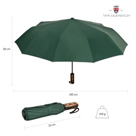 von Lilienfeld® Windproof Teflon Coated Folding Umbrella Windproof Windproof Automatic Open and Close Slightly Stable Clark, dark green, L88/D100, Folding Umbrella