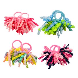 Pack of 18 Mix Color Boutique Girls' Curly Korker Bow Hair Ties