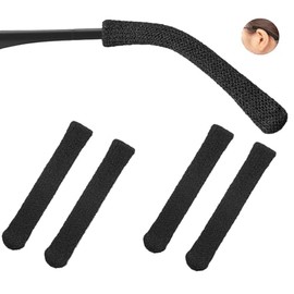 QYCSL Non-Slip Knitted Cotton Eyeglasses Grippers - Soft Elastic Ear Cushions for Glasses, Anti Slip Temple Pads Men Women Kids, 2-Pack (Black)