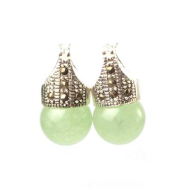 Sweet & Happy Girl's Store 12mm Round Light Green Crystal Beads Tibetan Silver Marcasite Base Dangle Stud Hoop Earrings Jewelry
