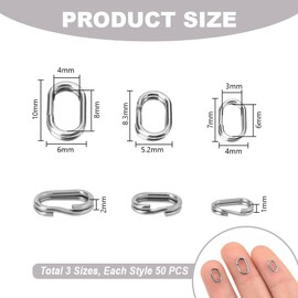 PH PandaHall Pack of 150 3 Sizes Double Jump Rings 304 Oval Split Ring Stainless Steel 7/8/10 mm Split Jump Ring for Pendant Key Ring Jewellery Making