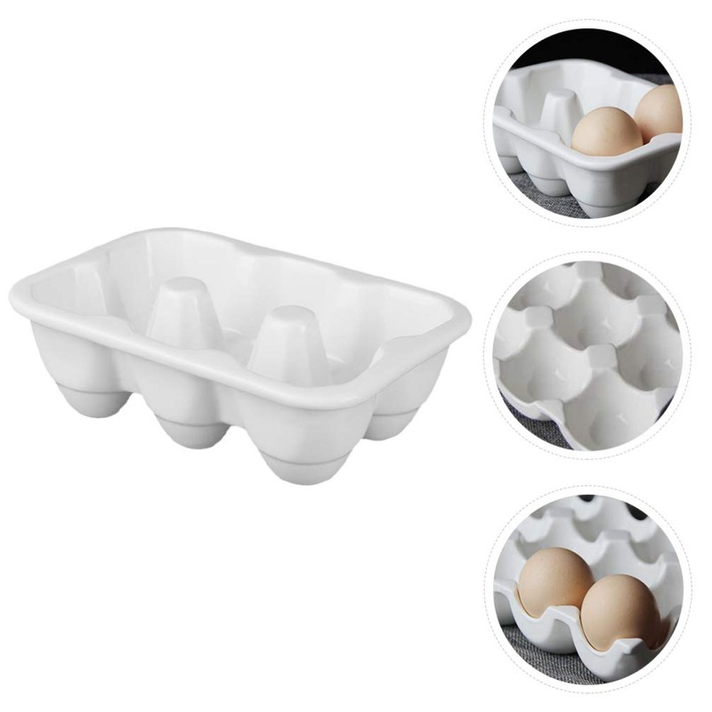 Cabilock Ceramic 6 Cup Egg Holder Half Dozen White Porcelain