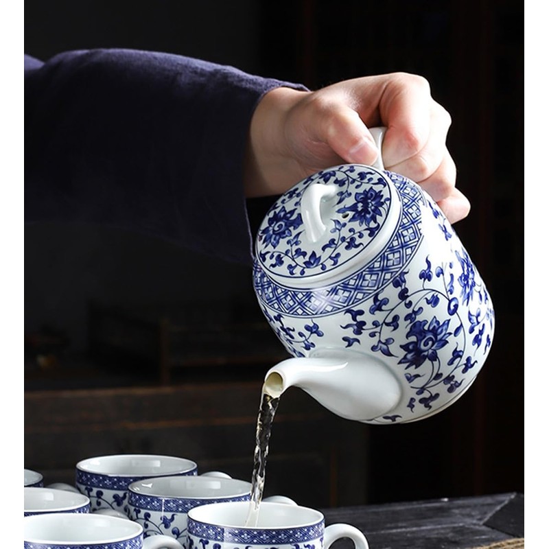 Mozacona Ceramic Teapot, Blue and White Tea Pot, Coffee Pot